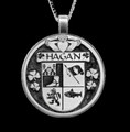 Hagan Irish Coat Of Arms Claddagh Round Silver Family Crest Pendant