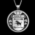 Hanley Irish Coat Of Arms Claddagh Round Silver Family Crest Pendant