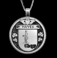 Hayes Irish Coat Of Arms Claddagh Round Silver Family Crest Pendant