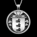 Healy Irish Coat Of Arms Claddagh Round Silver Family Crest Pendant