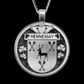 Hennessay Irish Coat Of Arms Claddagh Round Silver Family Crest Pendant