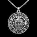 Clancy Irish Coat Of Arms Interlace Round Silver Family Crest Pendant
