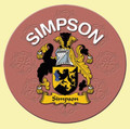 Simpson Coat of Arms Cork Round English Family Name Coasters Set of 10