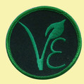 Vegan Sign Leaf Black Background Round Embroidered Cloth Patch Set x 3