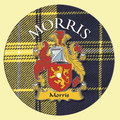 Morris Coat of Arms Tartan Cork Round Scottish Name Coasters Set of 10