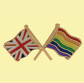 Union Jack Rainbow Pride Crossed Flags Friendship Enamel Lapel Pin Set x 3