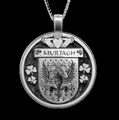 Murtagh Irish Coat Of Arms Claddagh Round Silver Family Crest Pendant