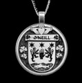 ONeill Irish Coat Of Arms Claddagh Round Silver Family Crest Pendant