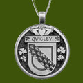 Quigley Irish Coat Of Arms Claddagh Round Pewter Family Crest Pendant