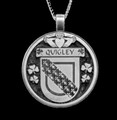 Quigley Irish Coat Of Arms Claddagh Round Silver Family Crest Pendant