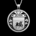 Quinn Irish Coat Of Arms Claddagh Round Silver Family Crest Pendant