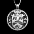 Reagan Irish Coat Of Arms Claddagh Round Silver Family Crest Pendant