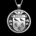 Rooney Irish Coat Of Arms Claddagh Round Silver Family Crest Pendant