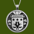 Shanahan Irish Coat Of Arms Claddagh Round Pewter Family Crest Pendant