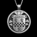 Stewart Irish Coat Of Arms Claddagh Round Silver Family Crest Pendant