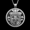 Thompson Irish Coat Of Arms Claddagh Round Silver Family Crest Pendant