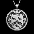 Wills Irish Coat Of Arms Claddagh Round Silver Family Crest Pendant