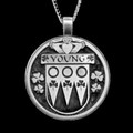 Young Irish Coat Of Arms Claddagh Round Silver Family Crest Pendant