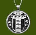 Delaney Irish Coat Of Arms Claddagh Round Pewter Family Crest Pendant