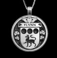 Flynn Irish Coat Of Arms Claddagh Round Silver Family Crest Pendant