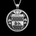 Garrett Irish Coat Of Arms Claddagh Round Silver Family Crest Pendant