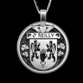 OReilly Irish Coat Of Arms Claddagh Round Silver Family Crest Pendant