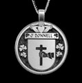 ODonnell Irish Coat Of Arms Claddagh Round Silver Family Crest Pendant