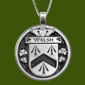 Walsh Irish Coat Of Arms Claddagh Round Pewter Family Crest Pendant