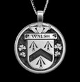 Walsh Irish Coat Of Arms Claddagh Round Silver Family Crest Pendant