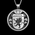 Griffin Irish Coat Of Arms Claddagh Round Silver Family Crest Pendant