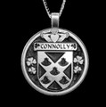 Connolly Irish Coat Of Arms Claddagh Round Silver Family Crest Pendant