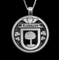 Flanagan Irish Coat Of Arms Claddagh Round Silver Family Crest Pendant