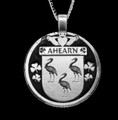 Ahearn Irish Coat Of Arms Claddagh Round Silver Family Crest Pendant