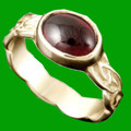 Muckle Roe Celtic Knot Oval Garnet Ladies 18K Yellow Gold Band Ring Sizes A-Q