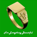 Scotland Thistle Emblem Small Signet Mens 18K Yellow Gold Ring Sizes R-Z