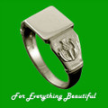 Scotland Thistle Emblem Small Signet Mens 18K White Gold Ring Sizes A-Q