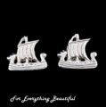 Viking Ship Design Norse Small Sterling Silver Stud Earrings