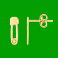 Safety Pin Shaped Tiny 14K Yellow Gold Earrings 