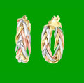 14K Tri-Colour Gold Braided Circular Hoop Earrings