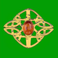Celtic Knot Amber Diamond Design 9K Yellow Gold Brooch