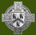 Lyons Irish Coat Of Arms Celtic Cross Stylish Pewter Family Crest Badge 