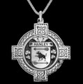Hanley Irish Coat Of Arms Celtic Cross Silver Family Crest Pendant