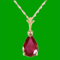 Red Ruby Pear Cut Drop Ladies 14K Yellow Gold Pendant