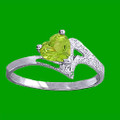 Green Peridot Heart Cut Textured Ladies 14K White Gold Ring 