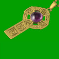 Celtic Cross Round Amethyst Drop Design 9K Yellow Gold Pendant