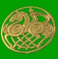 Sleipnir Horse Norse Design Round Medium 9K Yellow Gold Brooch