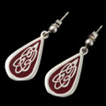 Celtic Fire Red Enamelled Knotwork Pear Sterling Silver Earrings