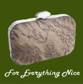 Champagne Satin Shimmer Lace Overlay Minaudiere Evening Bag Bridal Purse