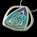 Celtic Fire Enamelled Knotwork Triangular Sterling Silver Pendant