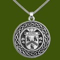 Lyons Irish Coat Of Arms Interlace Round Pewter Family Crest Pendant
